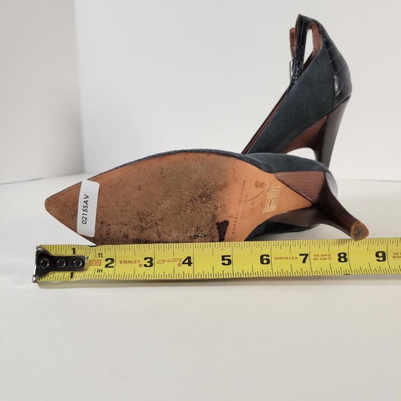 SIGERSON MORRISON Green Suede Black Croco Ankle Strap Heels Women Sz 8.5 - Picture 10 of 11